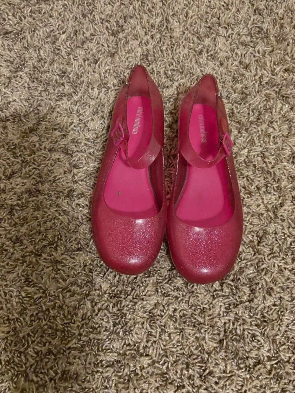 Mini Melissa Pink Jelly Mary Janes Girls Size 4 Sparkly Party Ankle Strap Buckle